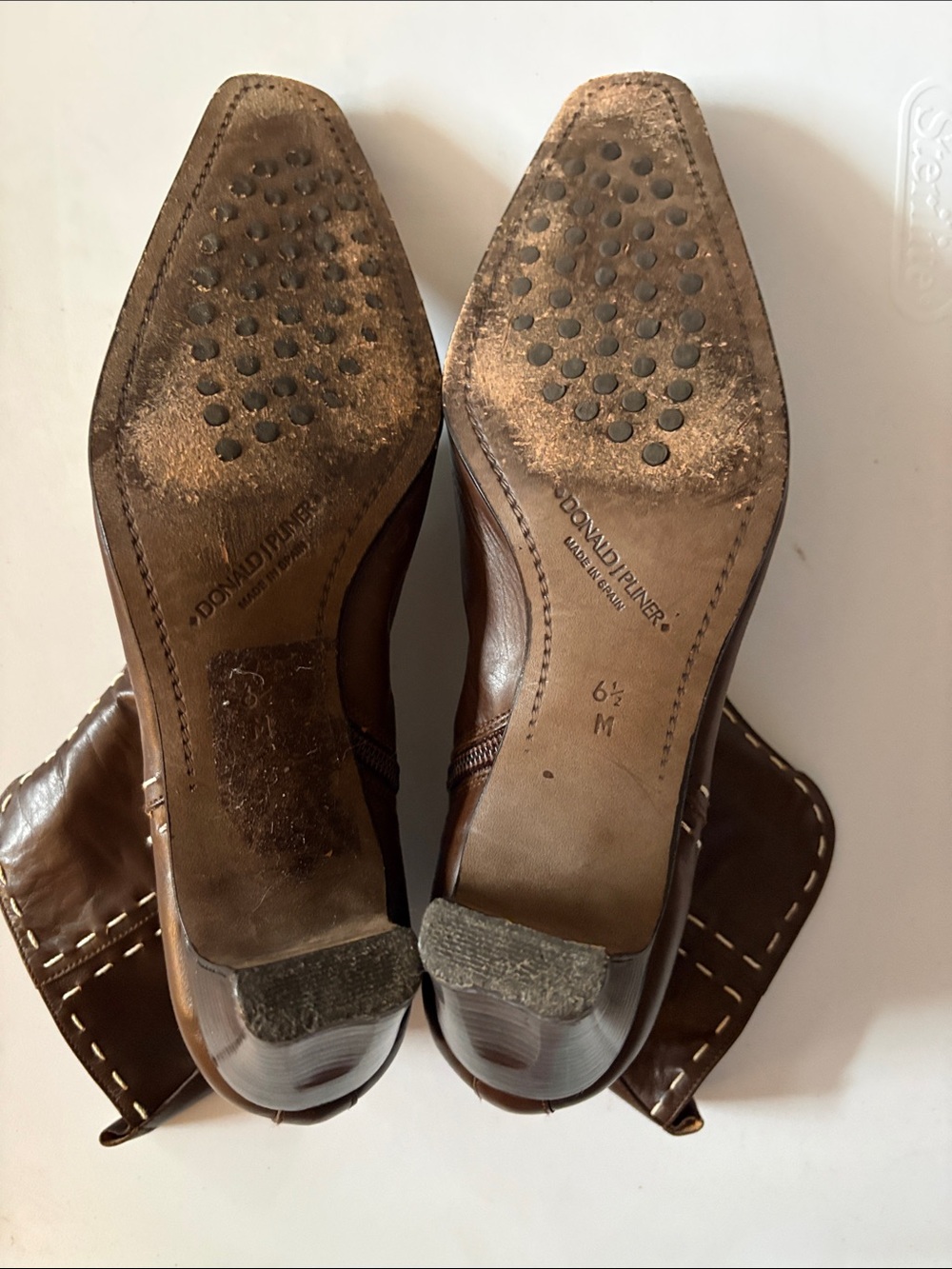 Donald J. Pliner Brown Leather Ankle Boots with Contrast Stitching - Picture 7 of 14